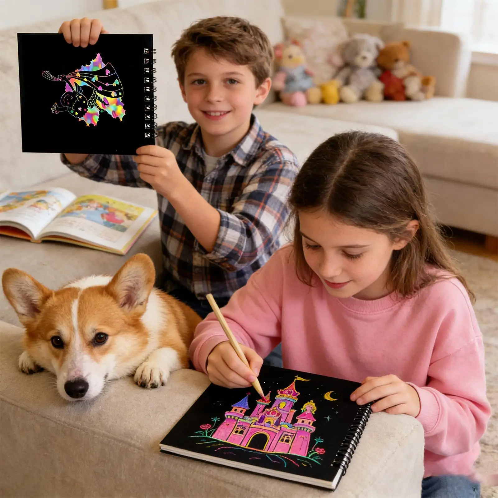 Kratzpapier für Kinder, Regenbogen-Malnotizbuch, Kratz-Bastelpapier, Notizbücher für Kinder, Jungen, Studenten, Klassenzimmer, Zuhause, Reisen