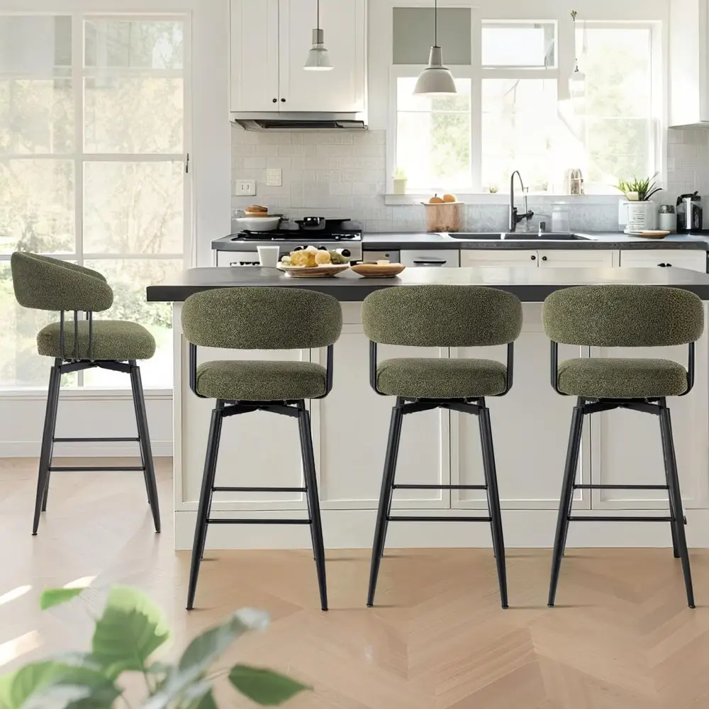 

Набор из 4 барных стульев с высотой сиденья 31,5 дюйма, с металлическими ножками, обитые тканью цвета охотничьего зеленого, для бара, кухни или столовой.