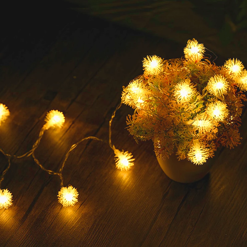 LED Furry Snowball String Lights Warm White dandelion String Lights for Wedding Valentine's Day Party indoor Decoration