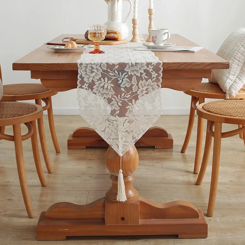 Lace Tassel Table Runner Polyester Dustproof Cover Cloth Suitable for Dining Table Shoe Cabinet Four Exquisite Elegant Patterns