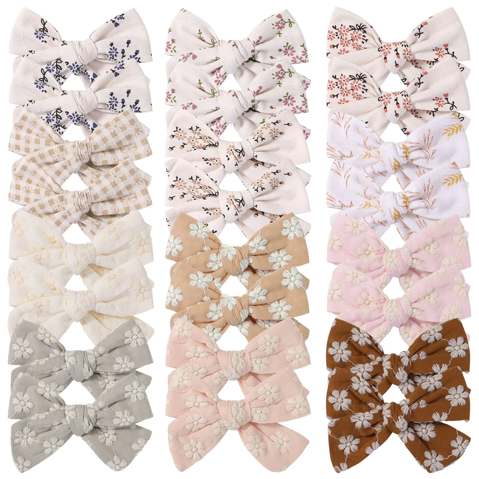 2Pcs/Set Baby Girls Sweet Flower Print Bowknot Hair Clips Cotton Bows Hairpins Barrettes Headwear Kids Hair Accessories Gifts