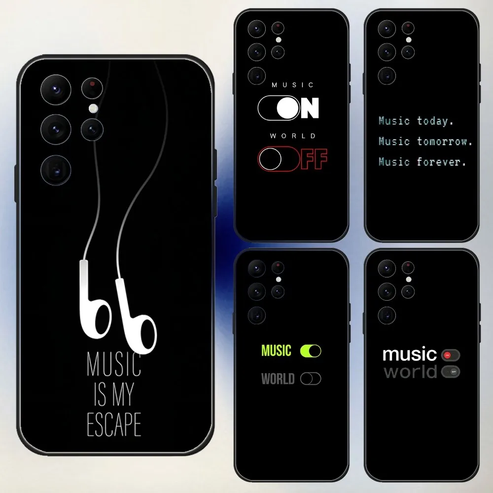 Music On World Off Phone Case For Samsung S24,23,22,30,21,10,9,Ultra,Plus,Lite,FE,5G Black Soft Case