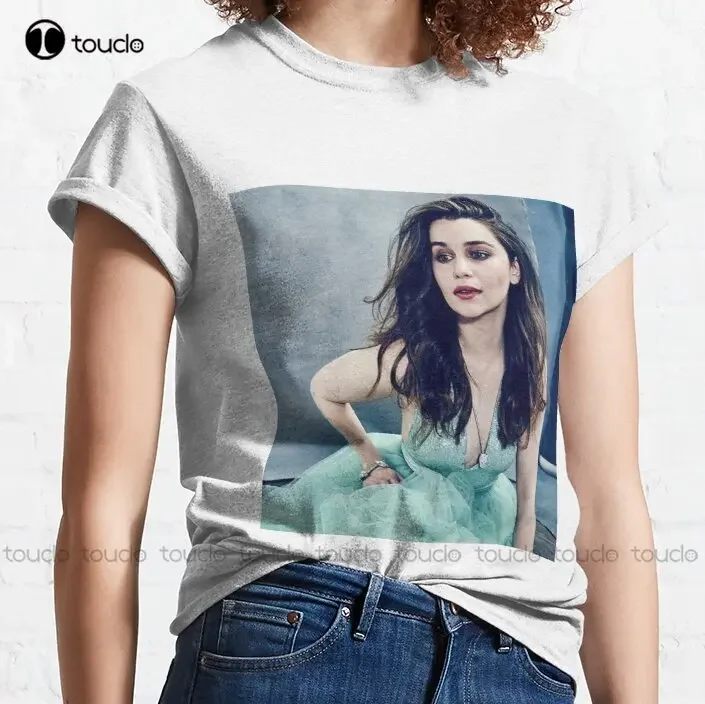 Emilia Clarke Hot Photo Classic T-Shirt Emilia Clarke Womens Graphic Tshirts Cotton Outdoor Simple Vintage Casual Tee Shirts