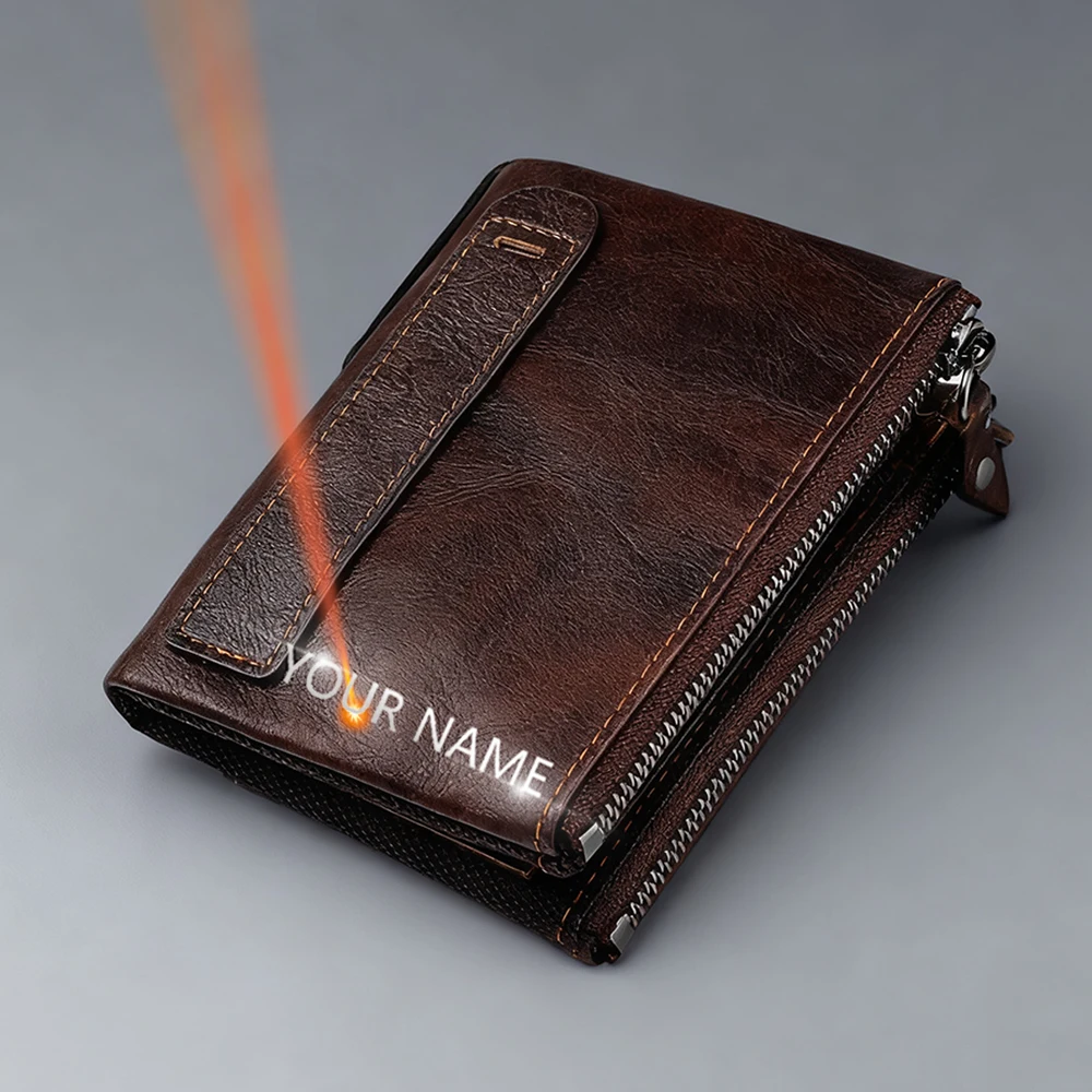 

Высокое качество ретро мужские RFID кошельки из натуральной коровьей кожи имя индивидуальный короткий держатель для карт двойная молния мужские кошельки для монет
