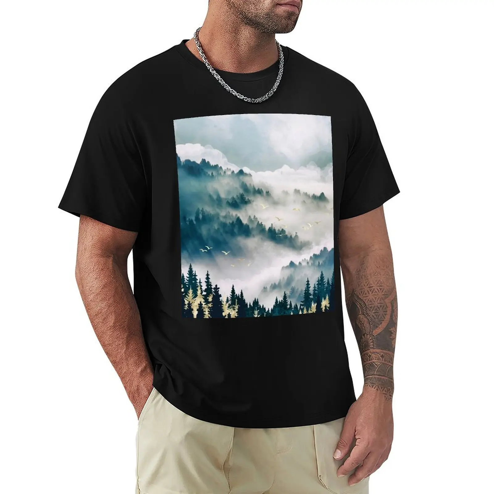 Misty Mountains T-Shirt Casual Loose Short Sleeve Tee for Men
