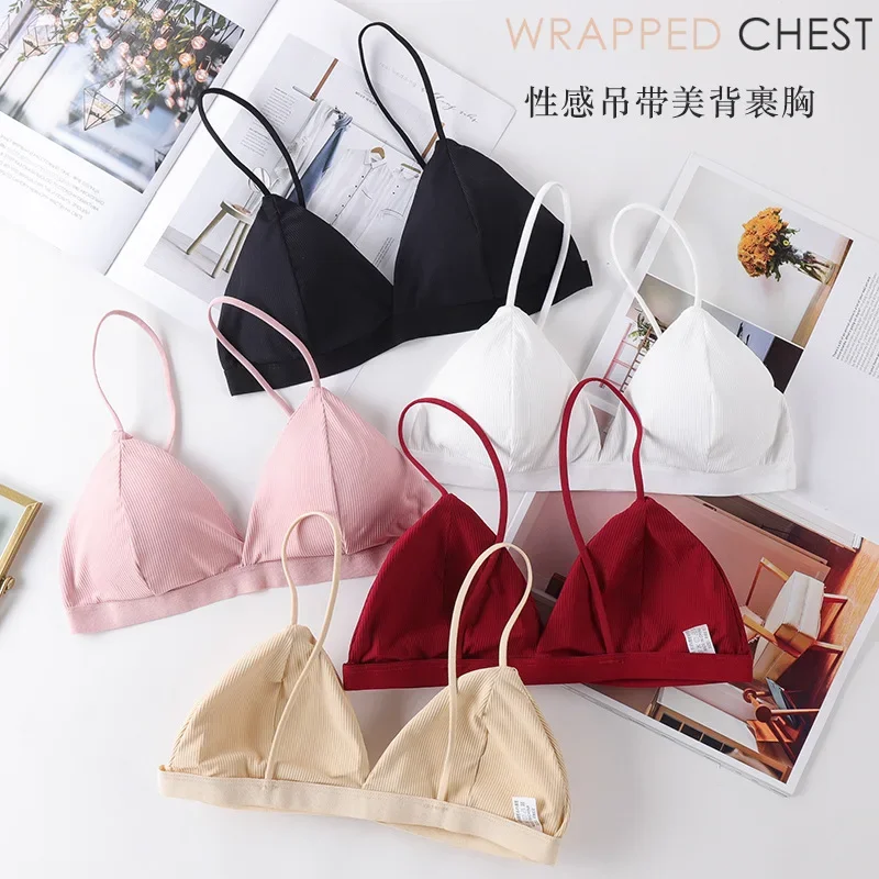 French Triangular Cup Breast-wrapped Wire-free Threaded Sexy Spaghetti Straps Tube Top Breathable and Comfortable Underwear