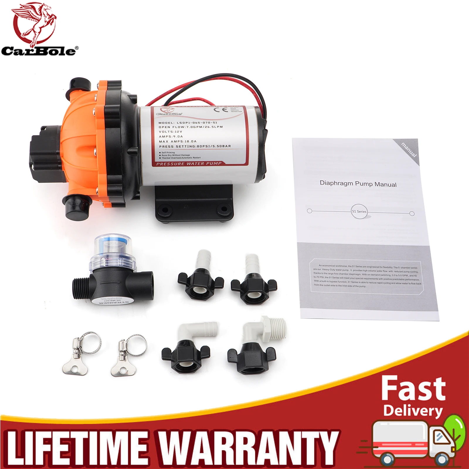 Carbole Washdown سطح السفينة مجموعة مضخة غسيل 165C-12V 7.0 GPM 80 PSI لقارب القافلة RV البحرية يخت M72572 #6