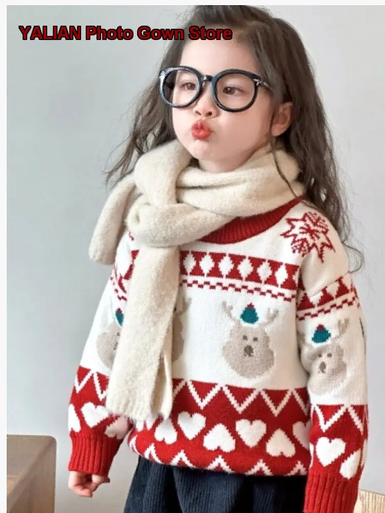 Girls Autumn Winter 2026 Thickened Knit Top Solid Color Fleece Lined Warm Base Layer Top Newborn Kids