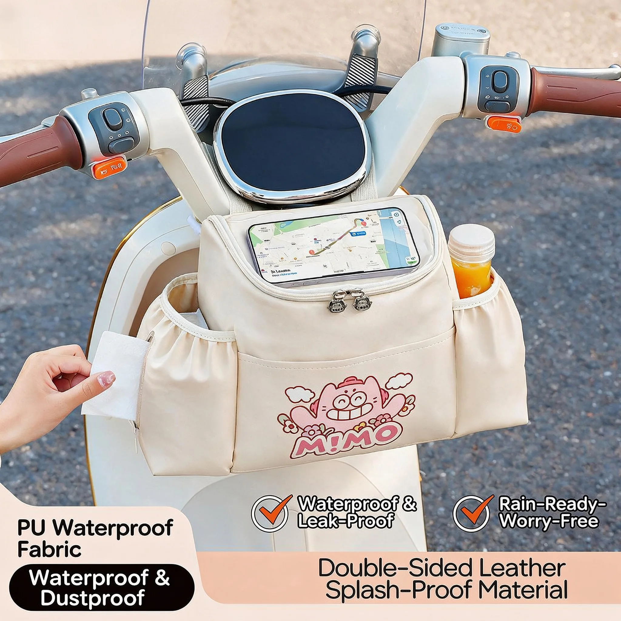 Electric Scooter Handlebar Bag with Touch Screen Phone Holder, Waterproof Front Bike Storage Bag, Large Capacity Bicycle Basket
