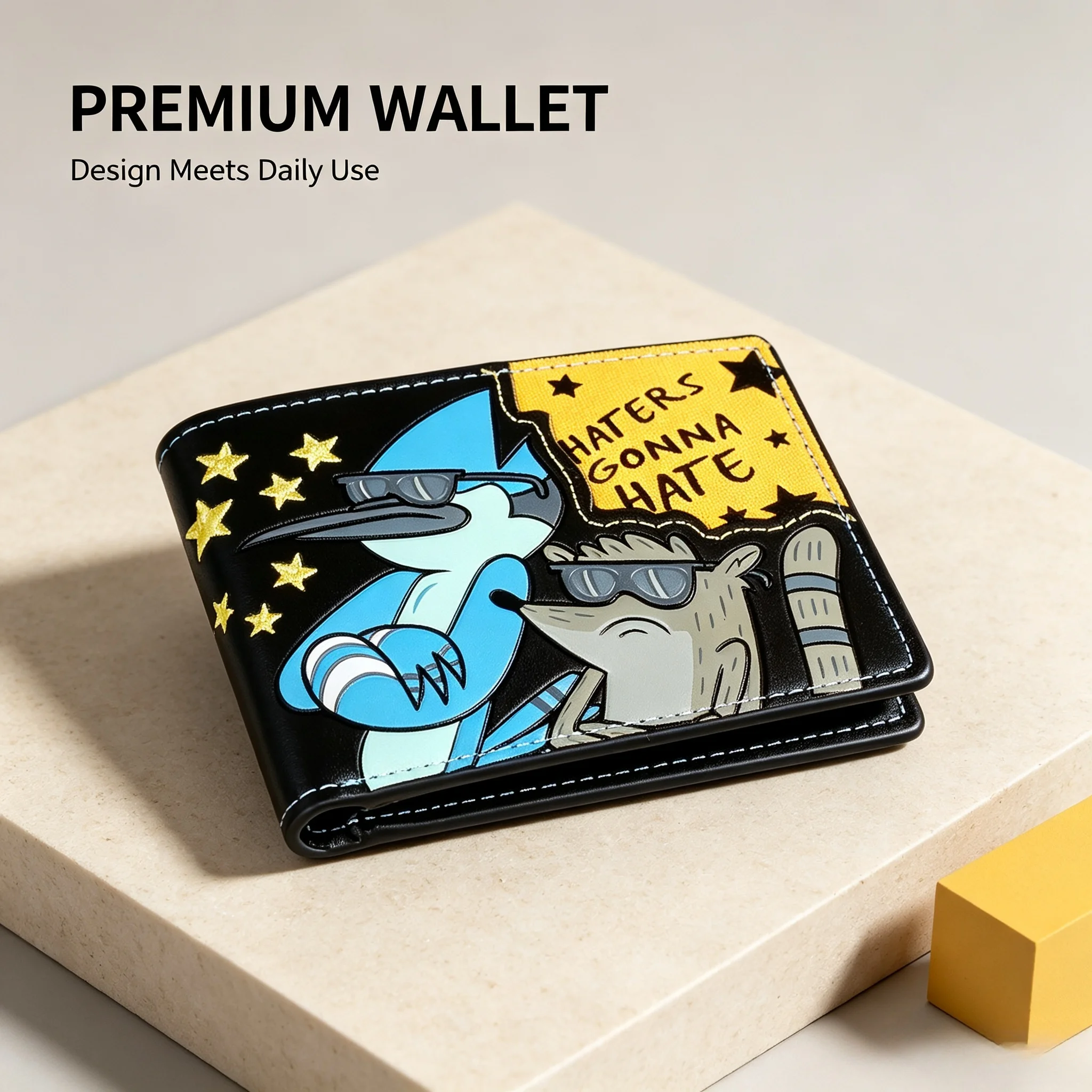 Herren-Geldbörse aus Cartoon-Leder mit Stickerei „Those Who Hate Will Hate“ – ideale Geschenkidee für Jungen zu den Feiertagen – Detail 3