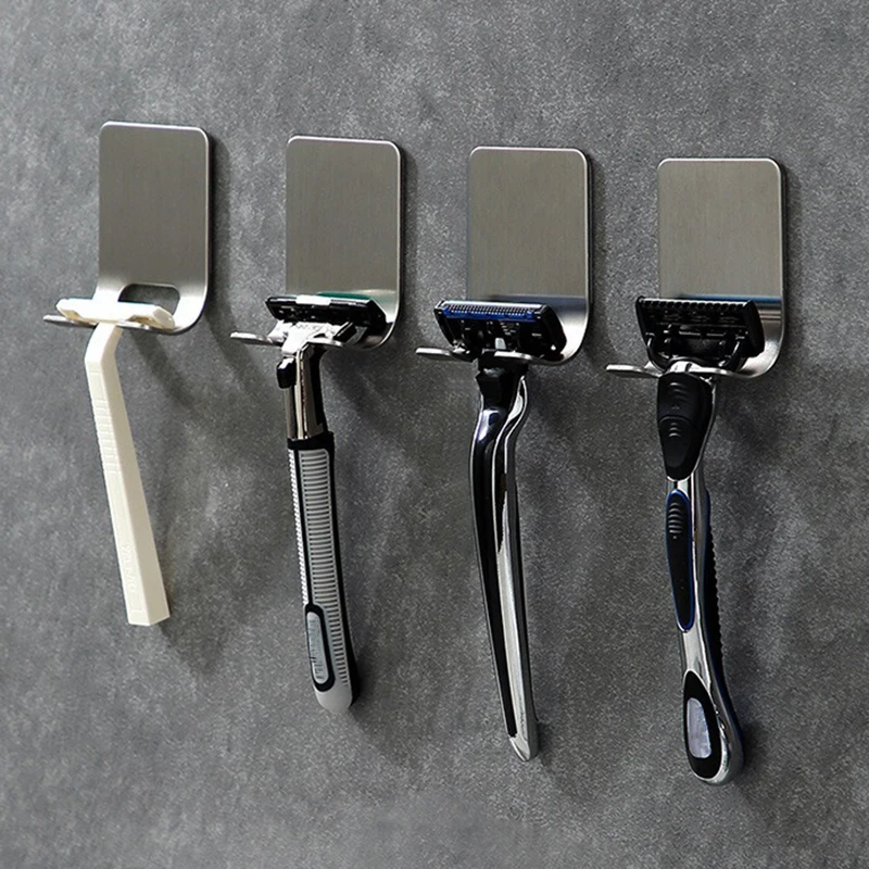 1/2 pcs Adhesive Razor Holder Stainless Steel Men Shaving Shaver Razor Stand Shelf Razor Storage Rack Bathroom Hook Organizer