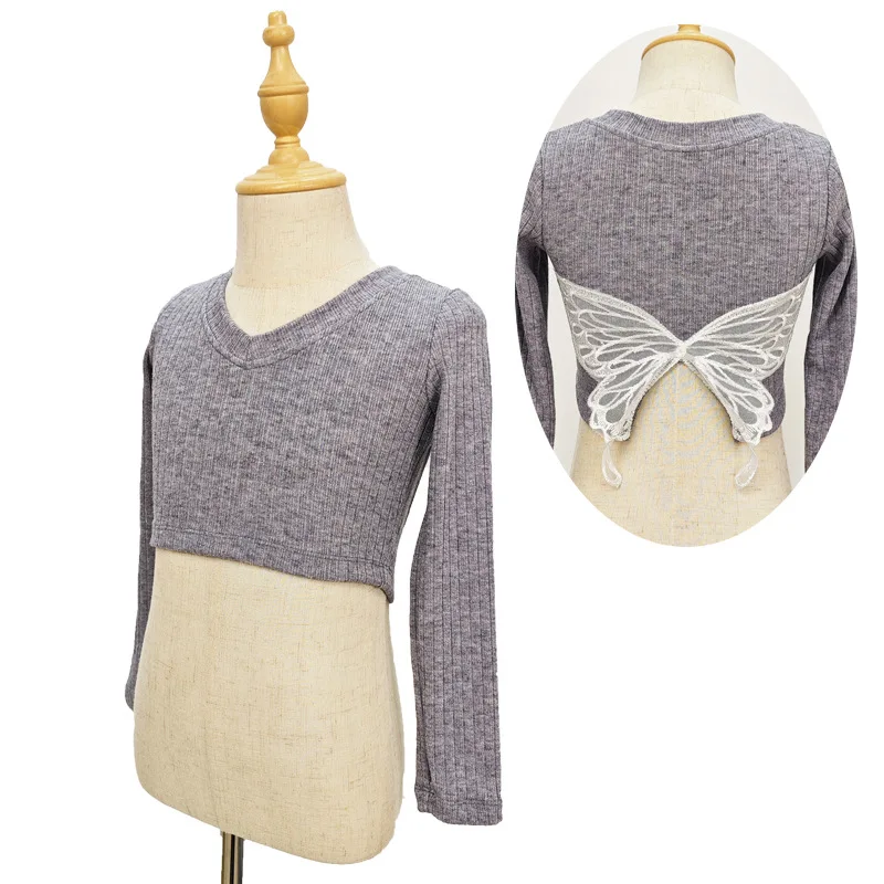 어린이 피부 친화적 편안한 댄스웨어 나비 스웨터 재킷 가을/겨울 세트 공연 의상 소녀 니트 탑