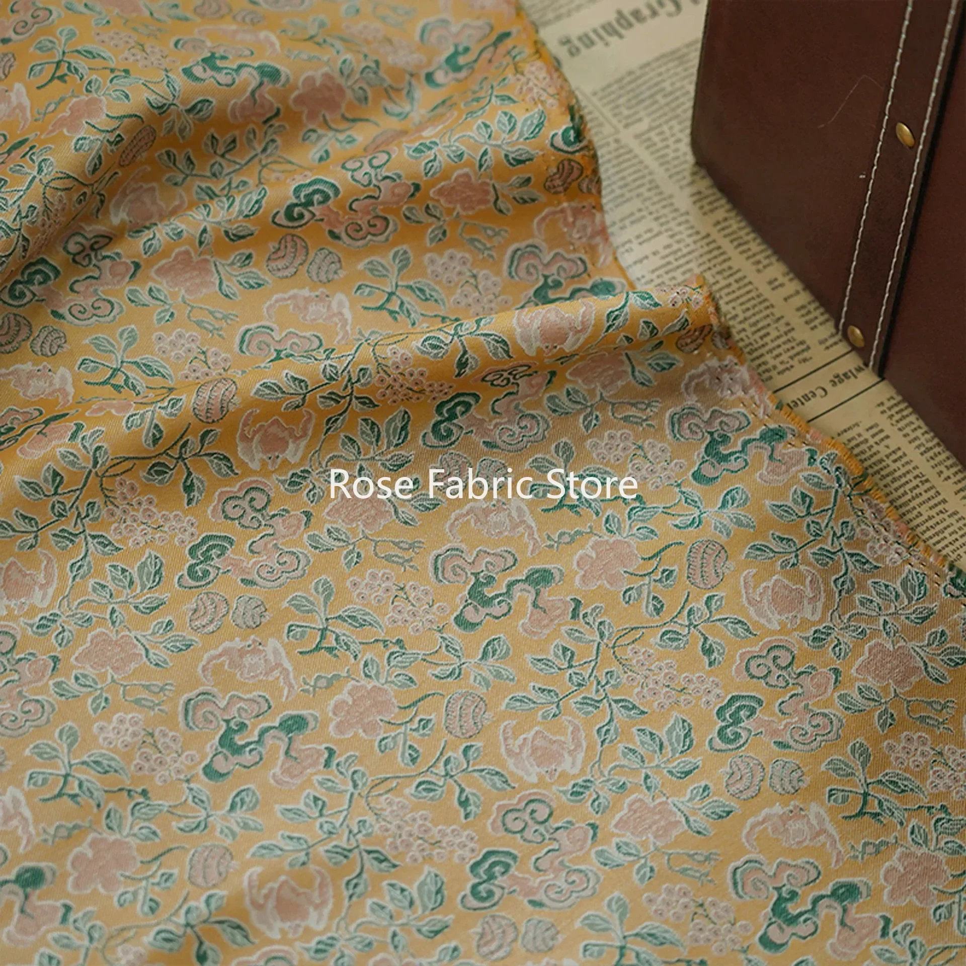 1 meter Retro Flower Brocade Jacquard Fabric Chinese Style Cheongsam Dress Jacket Decorative Sewing Fabric