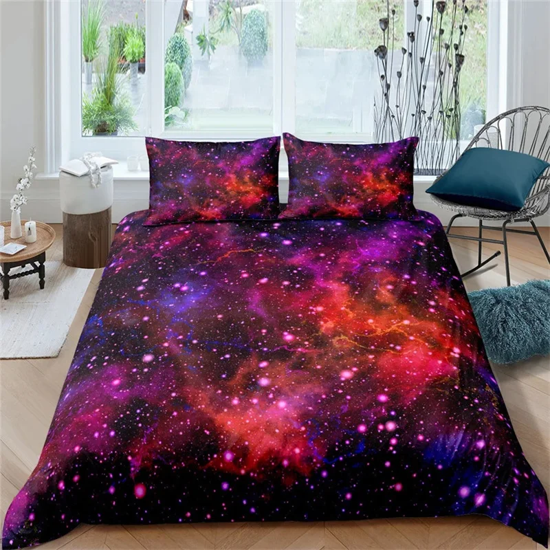 Galaxy Theme Blue Purple Design Duvet Cover Full Size for Girls Boys Teens Kids Gifts Starry Dream Sky Bedding Set Room Decor