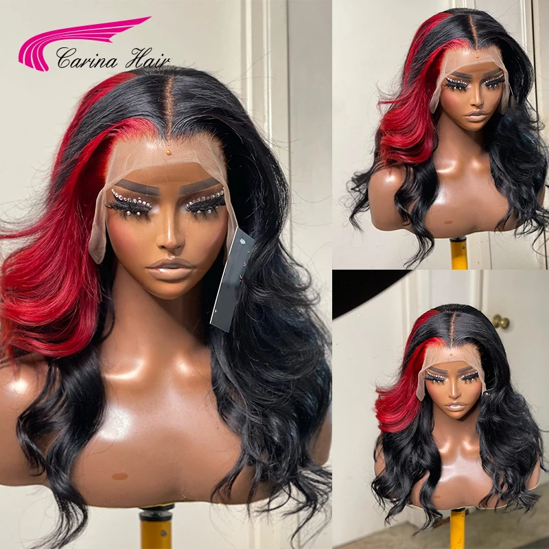 

Highlight Red Colored 13X4 Lace Front Human Hair Wigs Wavy Red Highlight Brazilian Remy Lace Frontal Wigs For Women Preplucked