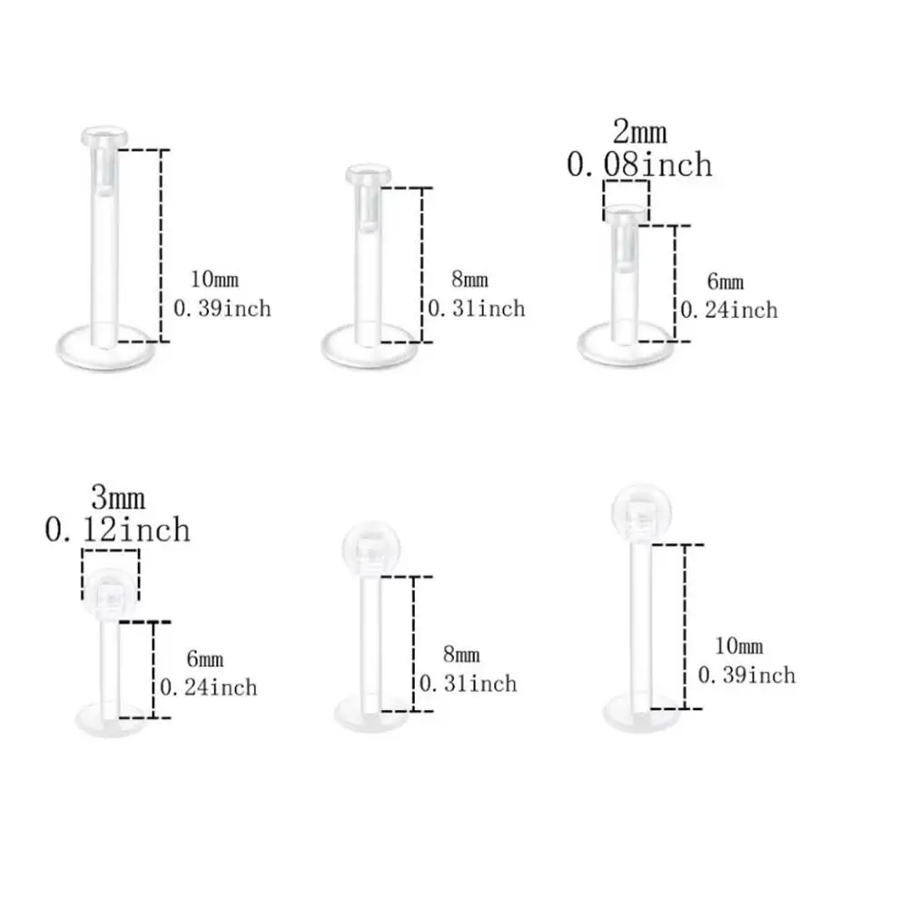 18PCS Set 16G Clear Push Top Piercing Retainers Earrings For Work Lip Rings Labret Helix Tragus Monroe Retainer For Women Men