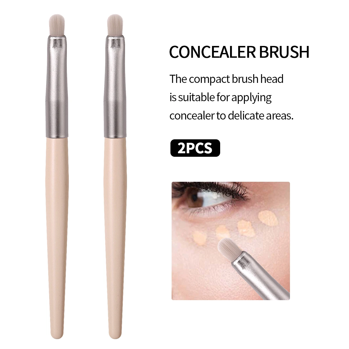 2PCS Mini Concealer Brush Set,Wooden Handle,Compact Tight Brush Head For Precise Under-Eye, Blemish & Spot Concealing