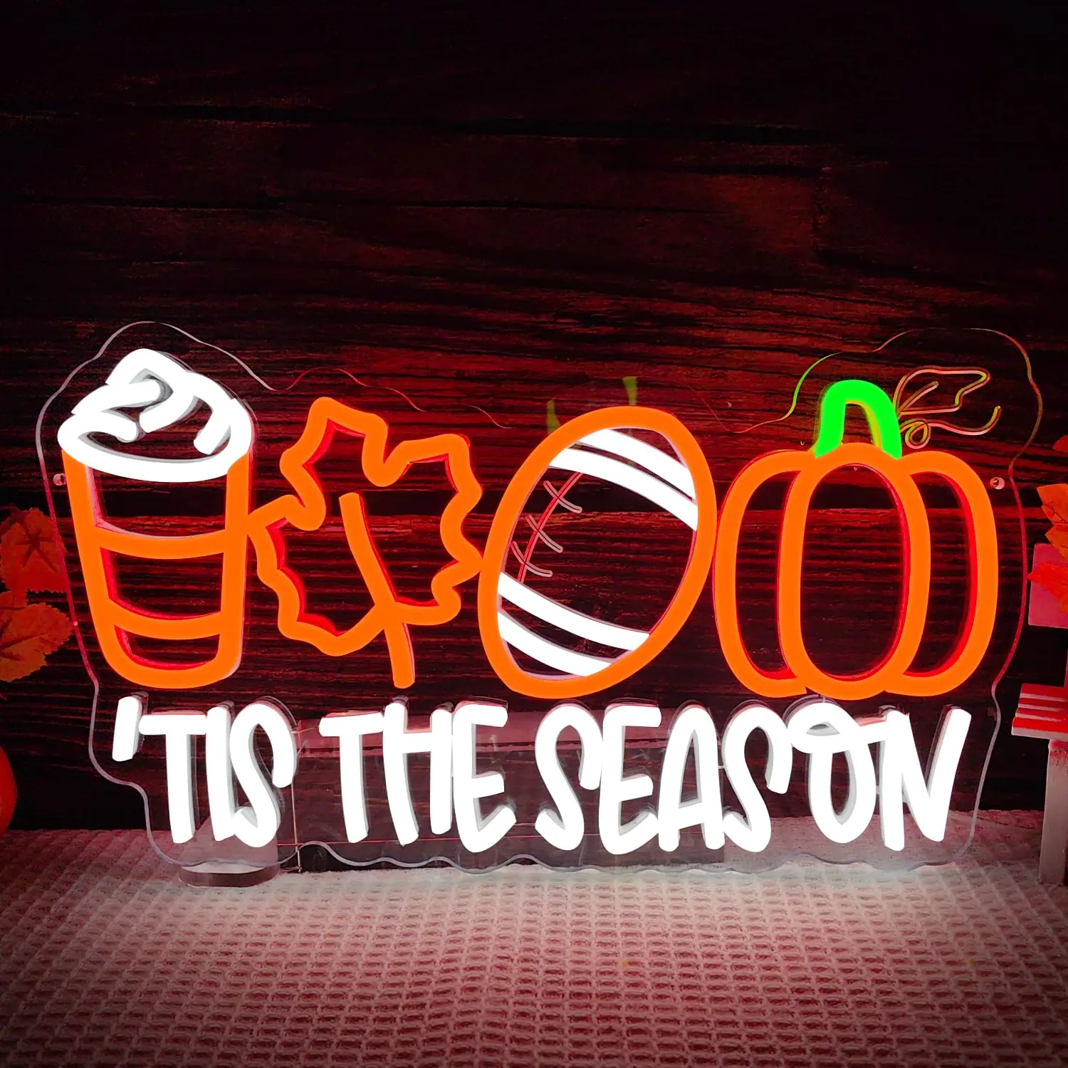 

Светодиодная неоновая вывеска Tis The Season с кленовыми листьями для декора стен с регулируемой яркостью для осеннего футбола, тыквы, светящиеся осенние огни, подарок на вечеринку