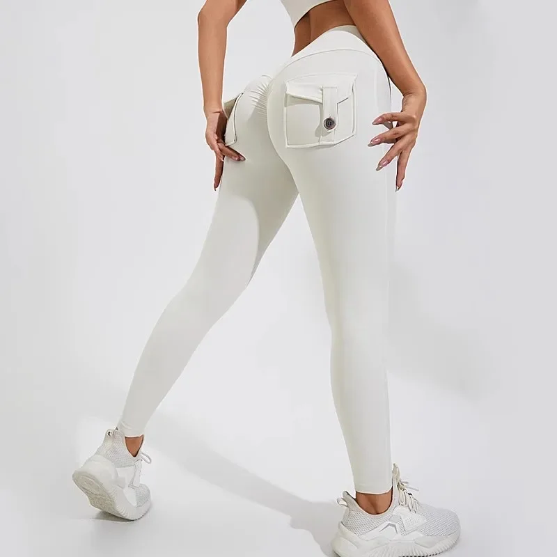 Nuevas mallas de Yoga sin costuras de cintura alta para mujer con bolsillos sensación desnuda pantalones deportivos ajustados para correr entrenamiento baile cadera pantalones de mujer