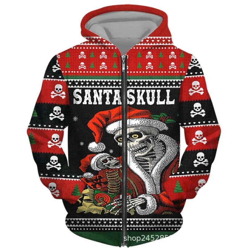 

Thrilling Skull Printed Harajuku Sweatshirt Men's Zipper Hip Hop Street Wear Loose Comfortable Zipper Coat Hoodie