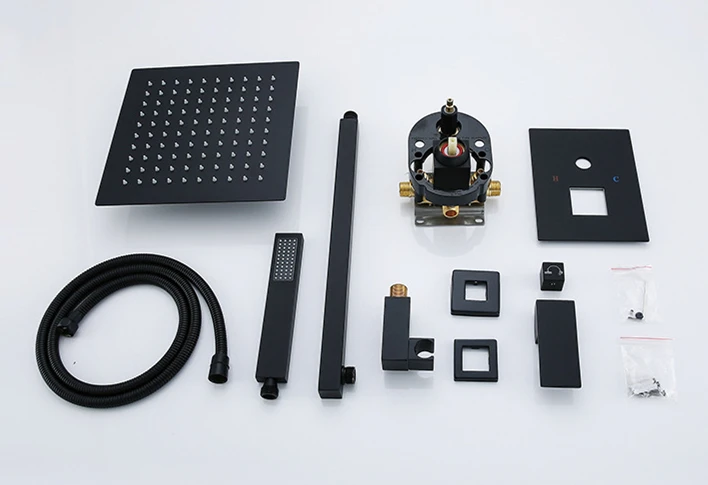 Système de douche de pluie de luxe noir mat, inverseur, ensemble de robinets de douche muraux au Design moderne, Kits de douche en laiton