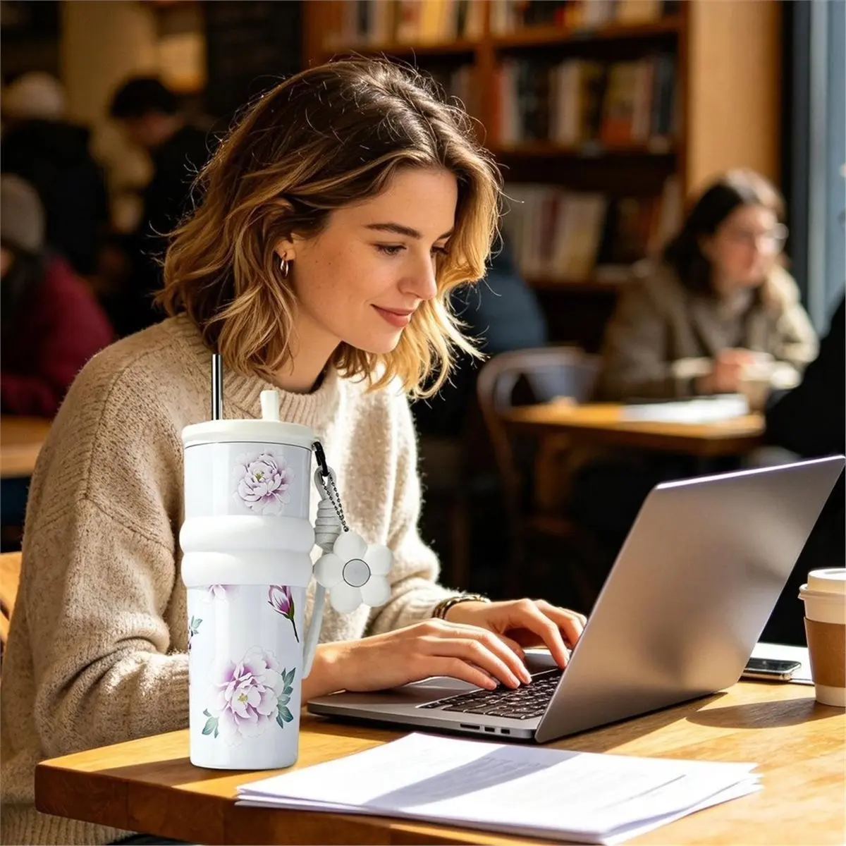 Insulated Tumblers with Lids Reusable Leakproof Water Bottle Insulated Coffee Tumbler Water Cup for Hot Cold Tea A