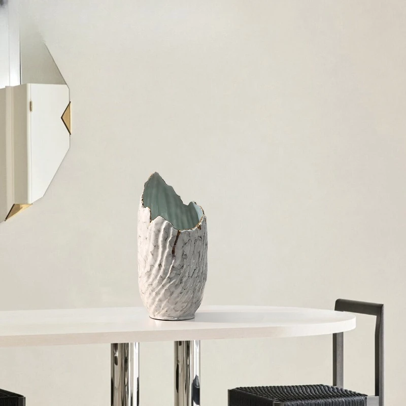 Pearlescent green bark texture, glazed ceramic vase, home entrance living room desktop advanced flower ware