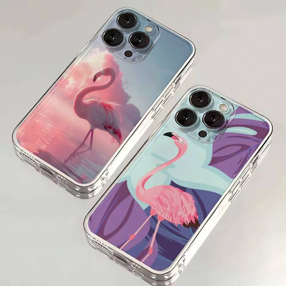 حافظة هاتف فلامنغو وردية لطيفة لهاتف آيفون 16,15,14,13,12,11,17 Pro,Max,Plus,X,XS,XR,SE,غطاء ناعم شفاف صغير #1