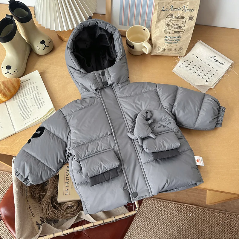 

UNITIM Toddler Girls Down Jacket Hooded Thicken Warm Kids Baby Girls Down Coat New Winter 3D Dinosaur Infant Boys Outerwear Coat