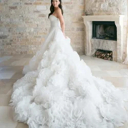 Customized Wedding Dresses For Parties A-line Sweetheart Neck Ruffle Backless Tulle Sleeveless Back Zipper Court Train Party Bri