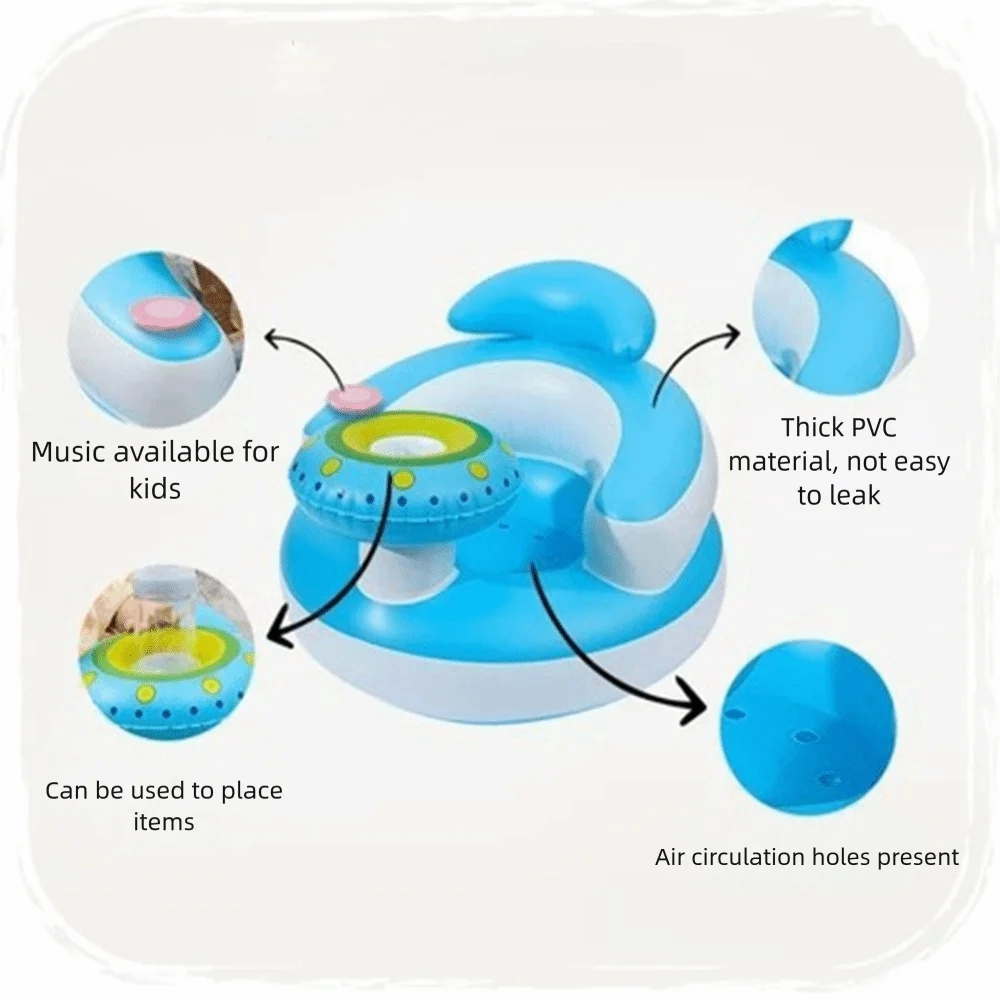 Cartoon Inflatable Baby Sofa Self-Inflatable Music Feature Toddler Practice Sitting Stool Waterproof Space-saving