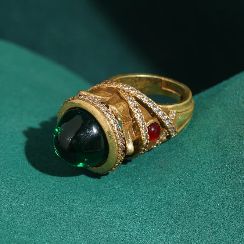 

Vintage Green Crown Rings for Woman Glass Gold Color Elegant Royal Retro Classic Banquet Jewelry Luxury Trends 2026 Accessories