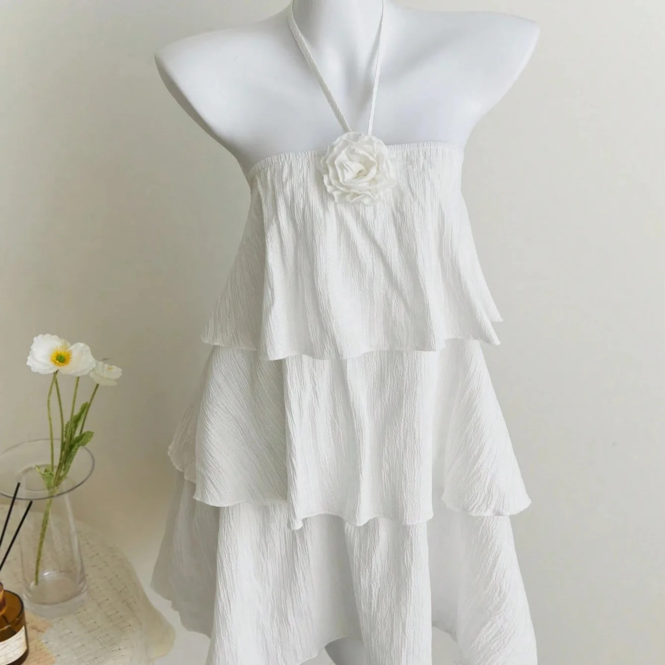 

Three-dimensional Flower Slim-fit Neck Dress Women's Lotus Leaf Edge Splicing 2026 Summer New