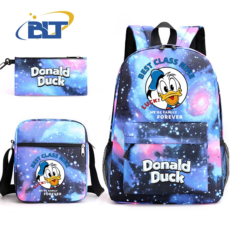 Disney Donald Duck printed student school bag set youth backpack shoulder bag pencil case 3-piece set suitable for kids