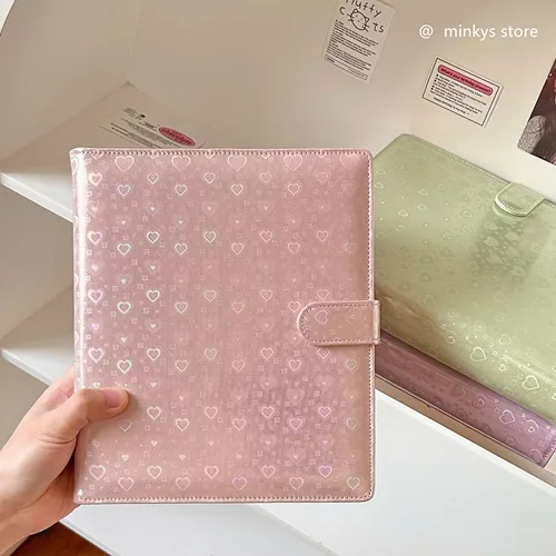 Imagen 1 del producto MINKYS-carpeta para sesión fotográfica de PU A5 Kpop, diseño Original, corazón de amor brillante, libro para coleccionar, Idol, tarjetero, álbum de tarjetas fotográficas