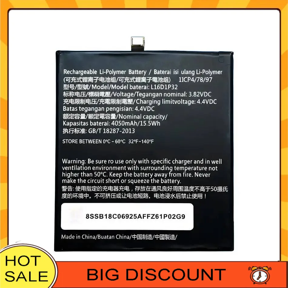 

4050 мАч большой емкости L16D1P32 для Lenovo Phab 2 Plus PB2-670N PB2-670M PB2-670Y аккумулятор для планшета