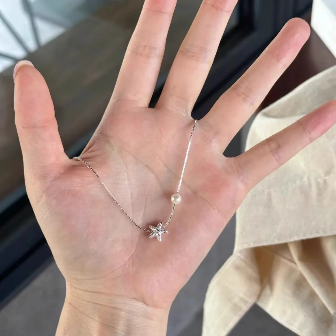 PT950 Platinum Simple and Elegant Teenage Girl Heart Sea Star Pearl Necklace for Women, Fashionably Versatile, Trendy, Uncommon