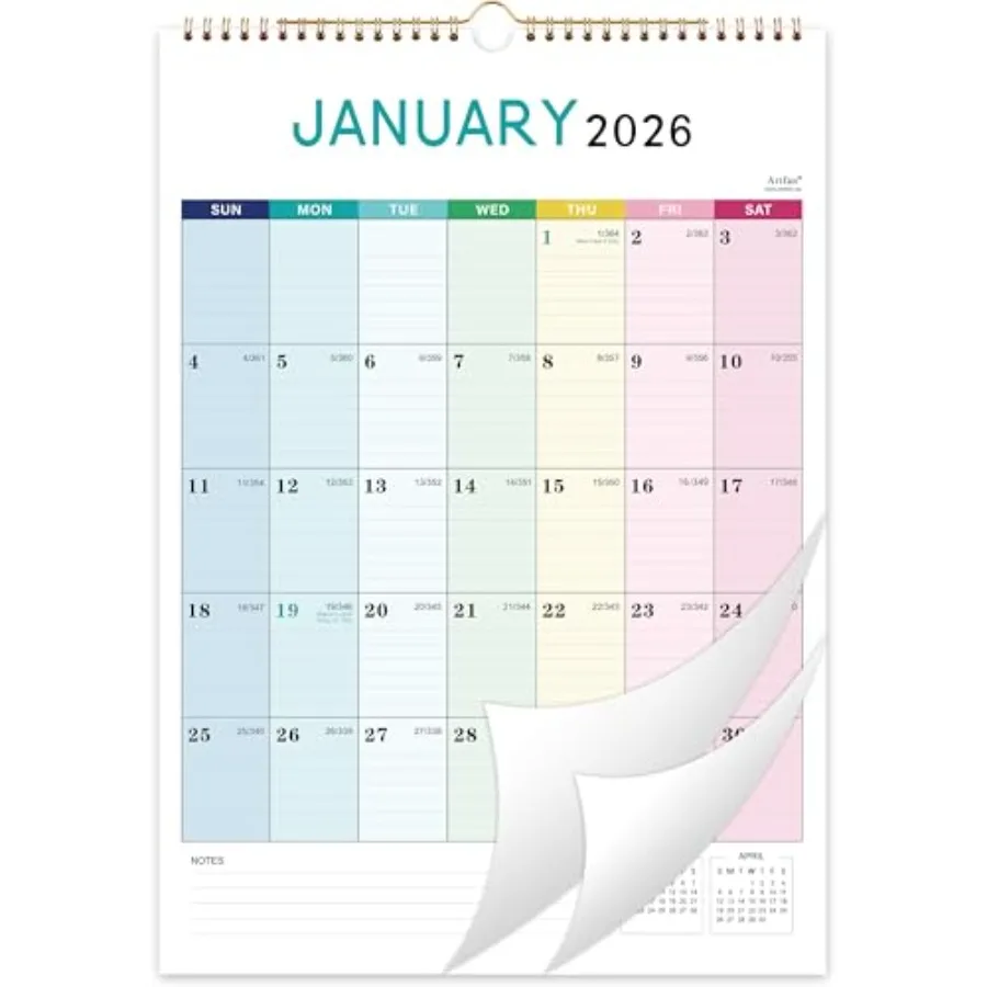 

2026 Calendar 2026 Wall Calendar Jan. 2026 Dec. 2026 12" x 17" 12 Months Wall Calendar 2026 Hanging Hook Colorful Lump