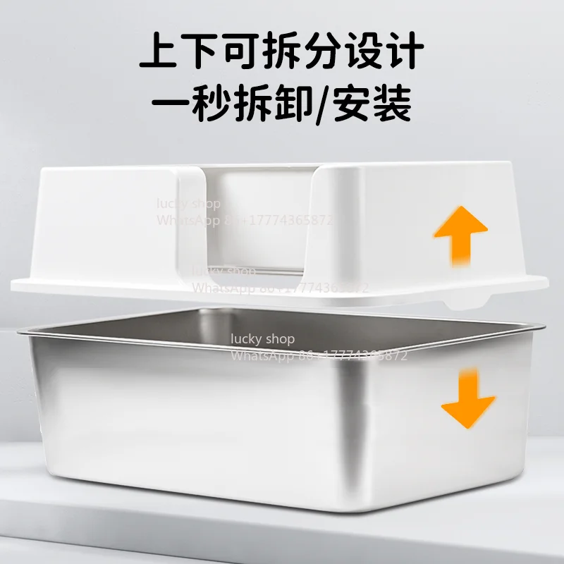 Open Oversized Cat Litter Box Stainless Steel Side Opening Cat Toilet Anti-splash Non-stick Bottom