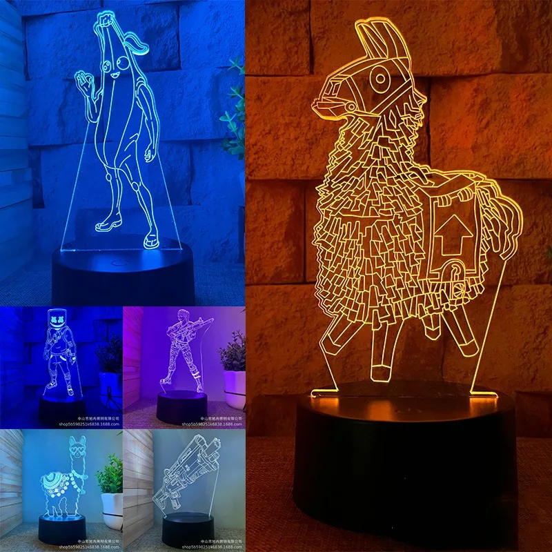 Fortnite Night Light Game 3D Visual LED Figures Model Desktop Decoration Creative Lamp Bedroom Funny Ornaments Bedside Desk Lamp