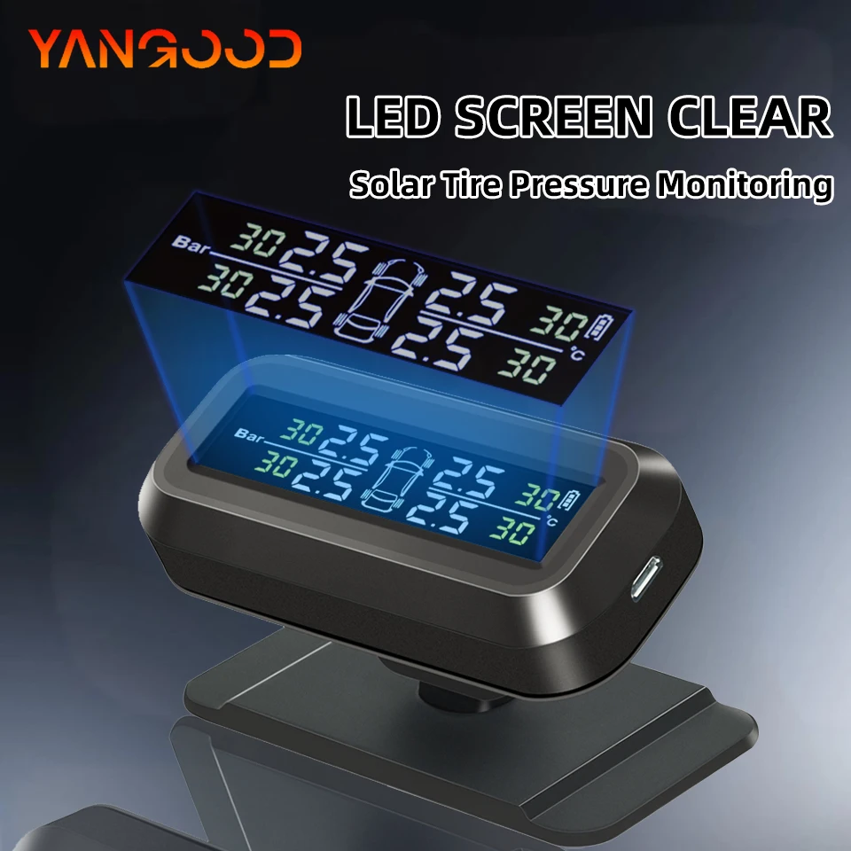 Yangood Solar &USB Charging TPMS Stick Car Windows Sensor Car Tire Pressure Monitoring System Tyre Pressure Monitor For 4 Wheel