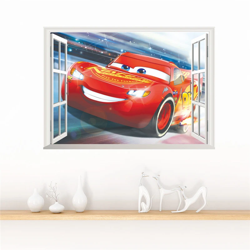 3d Macqueen Cars Broken Hole Wall Sticker For Kids Bedroom Home Decoration Cartoon Anime Mural Art Pvc Movie Poster Boys Decals