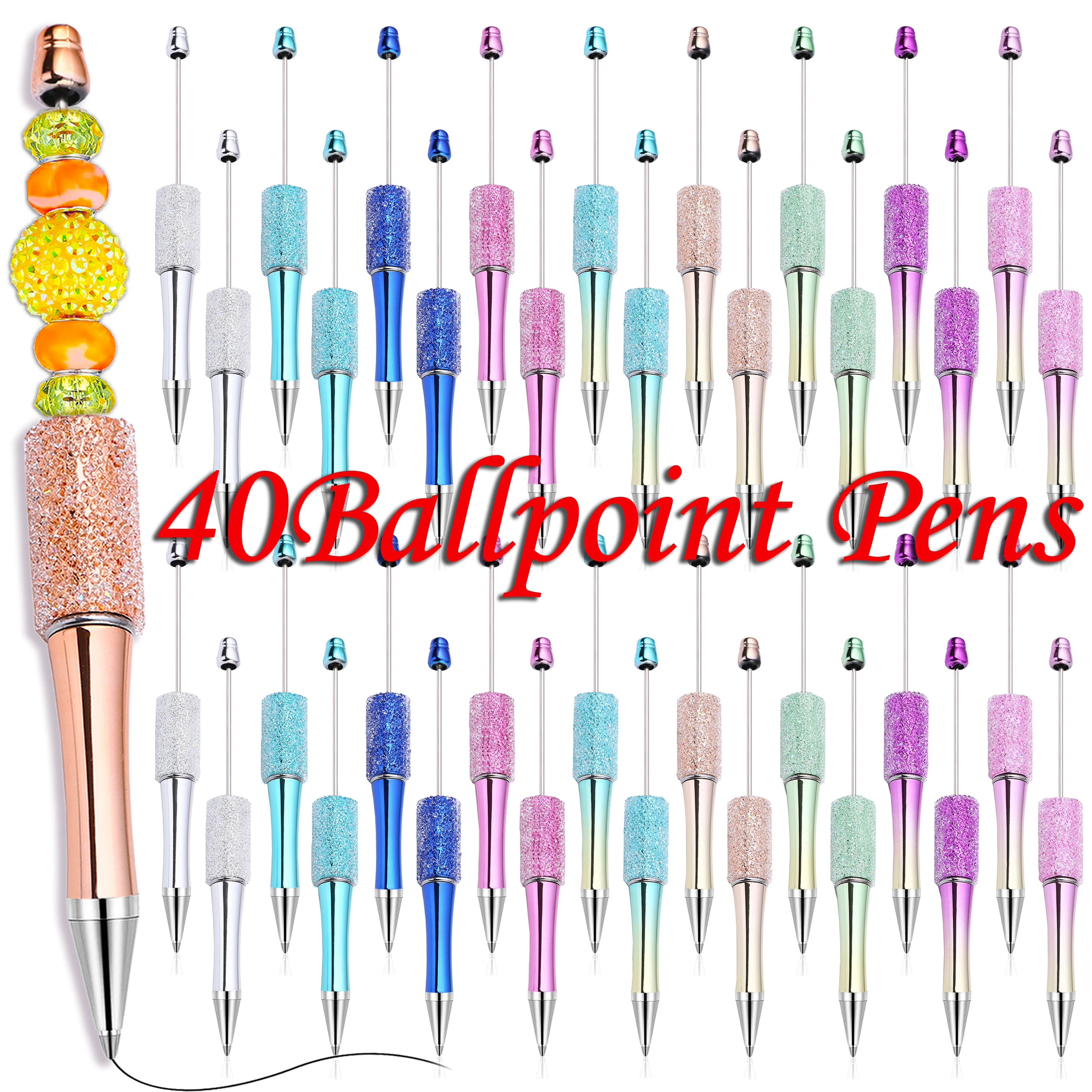 40pcs Diamond Bead Pen Wholesale Creative DIY Handmade Sticker Set Diamond Beaded Ballpoint Pens Advertising Gift Pen