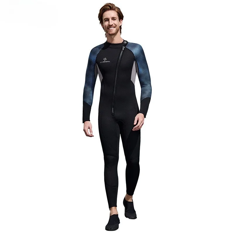 بدلة غطس رجالية دافئة قطعة واحدة مقاومة للبرودة بدلة غطس للسباحة والغوص 3 مللي متر قطعة واحدة دافئة بسحاب أمامي مفتوح