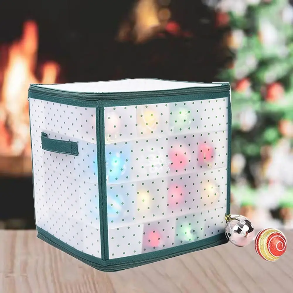 64 Grids Baubles Storage Box Zippered Clear Christmas Ornament Holder with Handles Large Capacity Xmas Storage Container