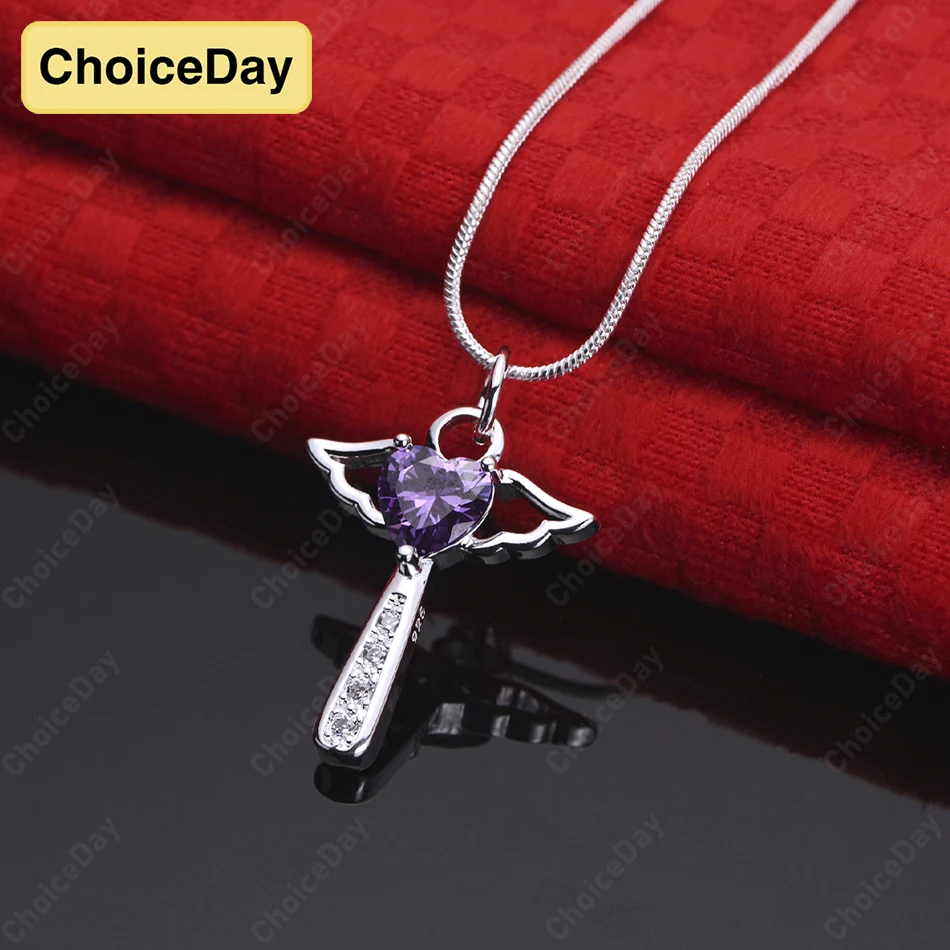 

ChoiceDay Fashion 925 Sterling Silver Exquisite Wings Purple Zircon Pendant Necklace Women's Accessories Party Jewelry