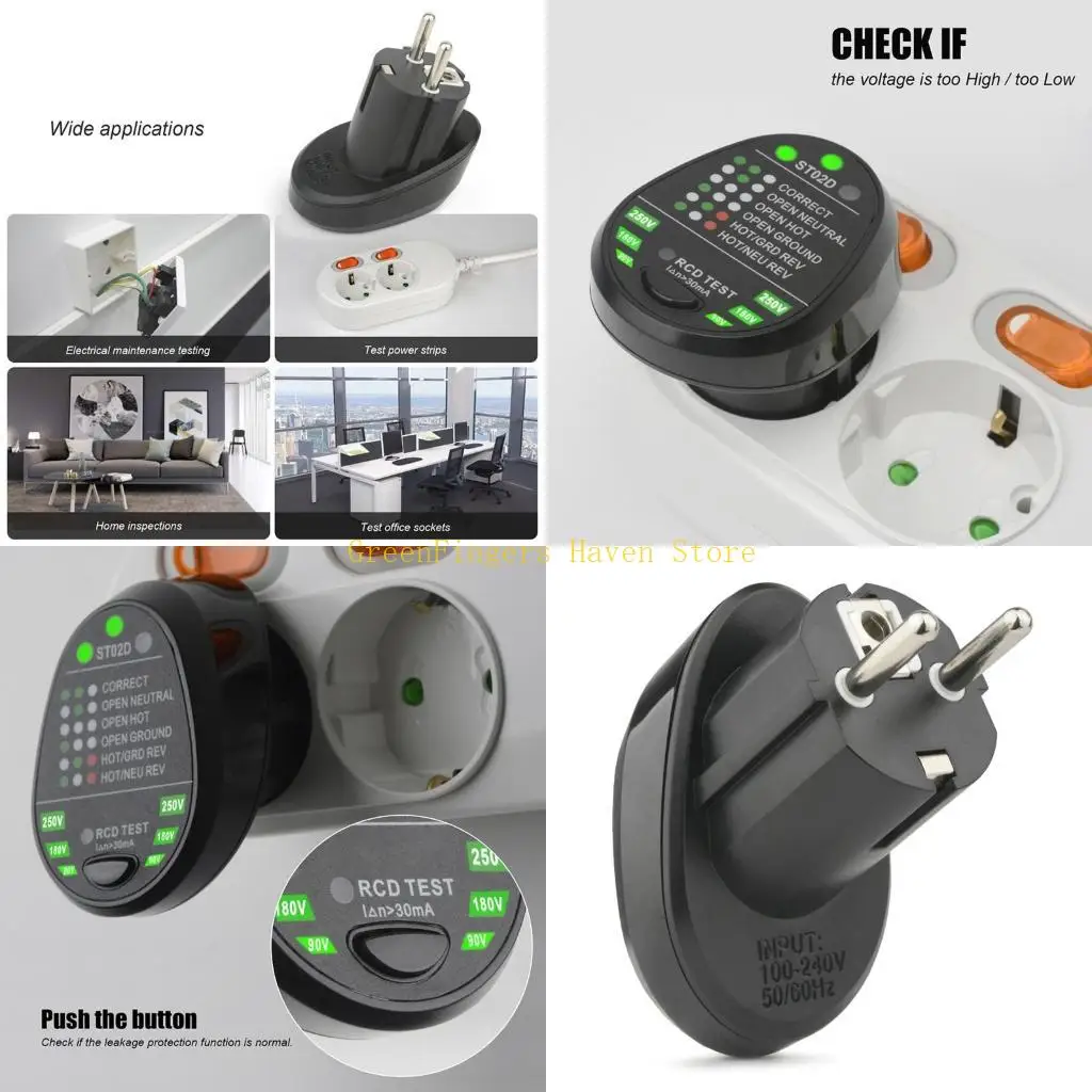 F68D Outlet Tester Socket Tester GFCI Circuit Polarity Detector Home Use