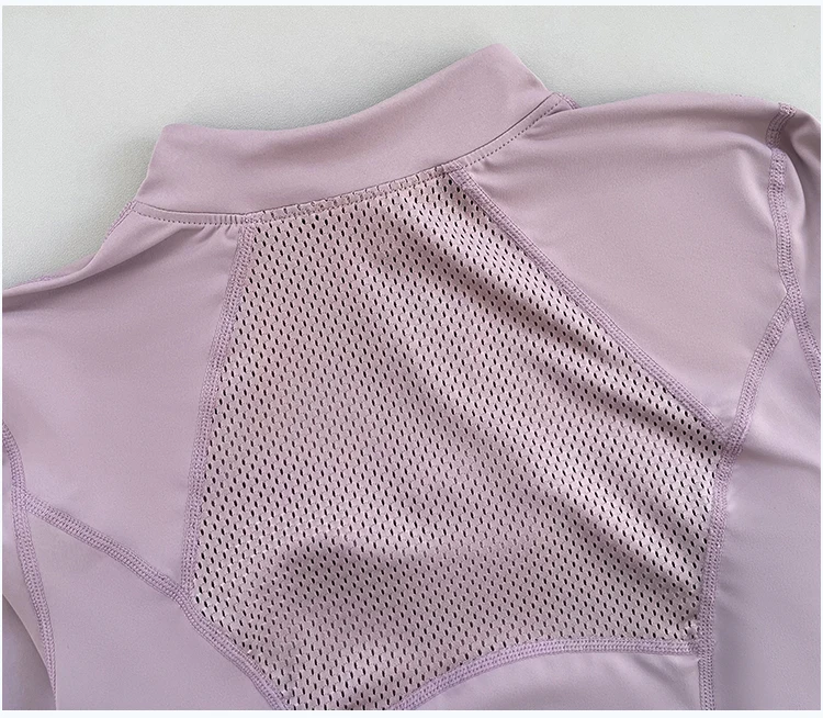 Outdoor-Laufshirt für Damen, Frühling und Herbst, Neuer Yoga-Anzug mit Halbem Reißverschluss, Schlankmachendes Fitness-Trainingsshirt mit Langen Ärmeln für Frauen – Detail 7