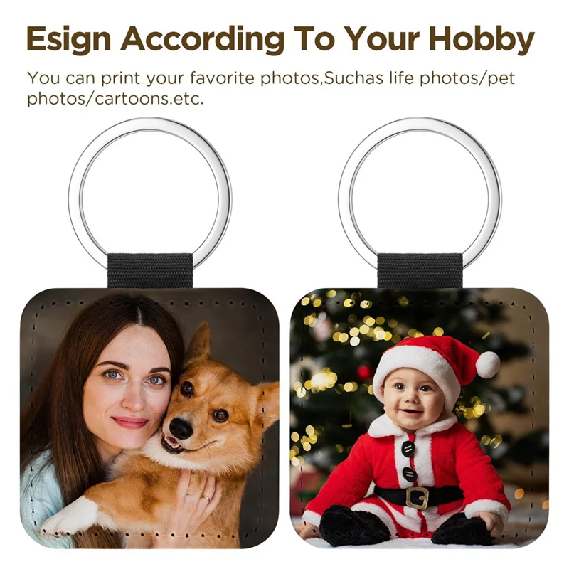 16 Pcs Sublimation Blanks Keychain Glitter PU Leather Keychain Heat Transfer Keyring For DIY Crafts Making,Square Durable-B09B