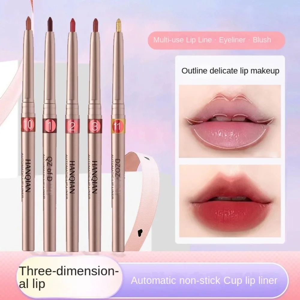 새로운 자동 회전 매트 립라이너 방수 오래 지속되는 컨투어 립스틱 휴대용 보습 립 펜슬 여성용